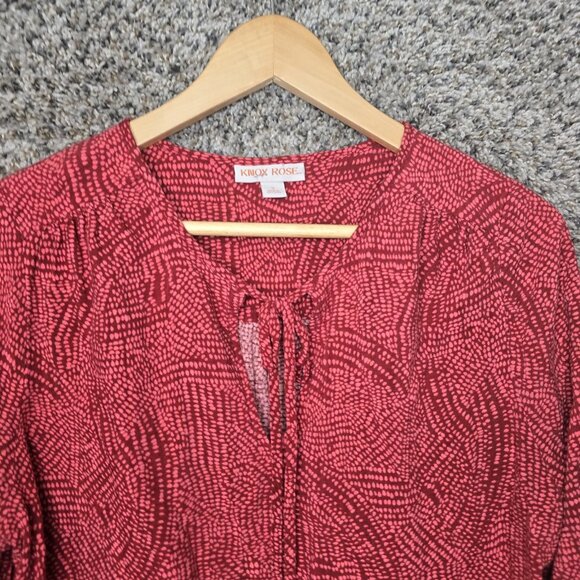 Knox Rose Top Womens Small Red Printed Neck Tie Rayon Boho Casual Ladies - Picture 4 of 7